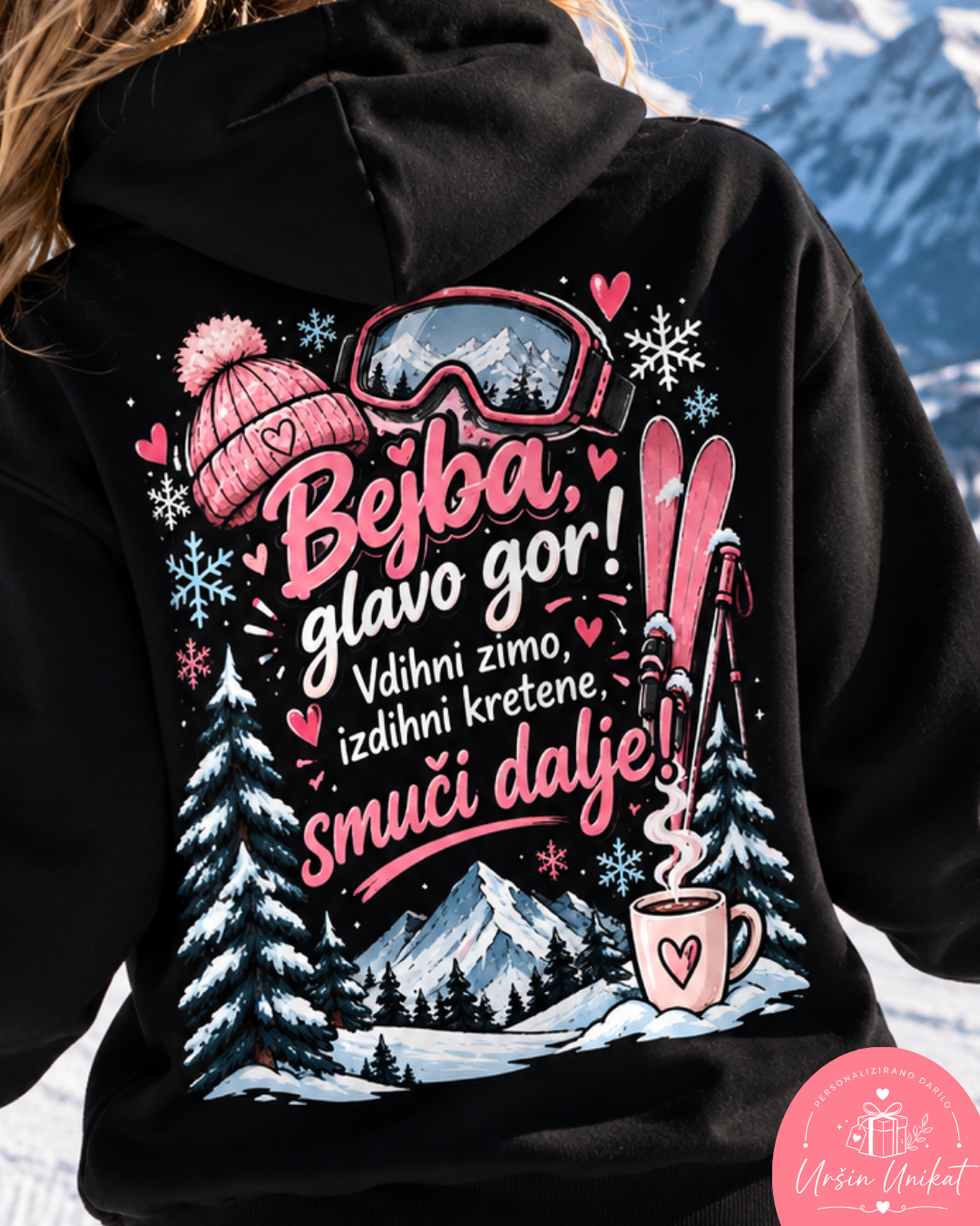 Majčka/hoodie “Bejba” - smuči dalje | Uršin unikat
