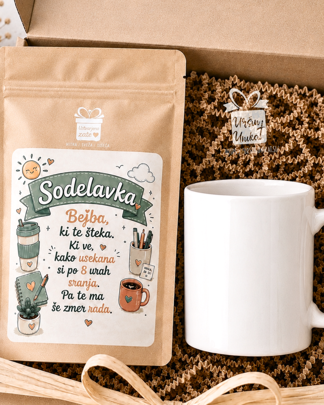 Darilni komplet - SODELAVKA “Bejba” skodelica/flaška + kava - darilo za sodelavko
