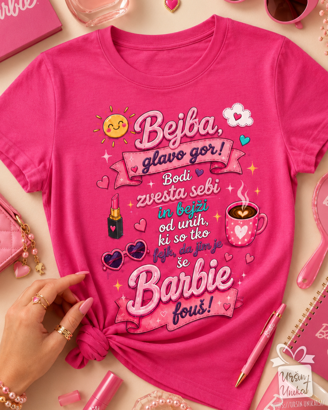 Majica “Bejba, glavo gor!” - Barbie - darilo za prijateljico