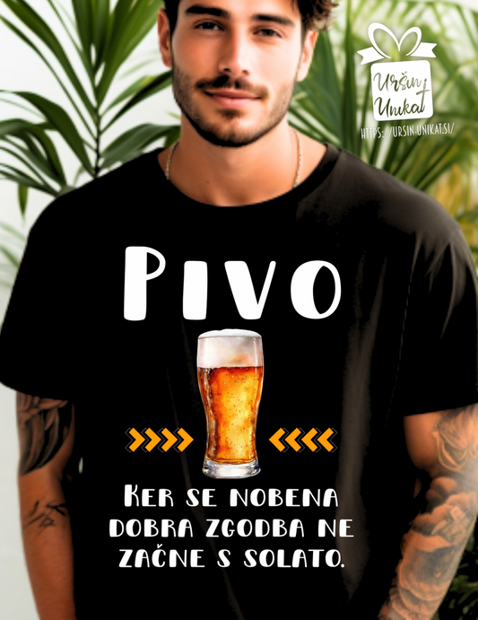 Bombažna majica "PIVO” darilo - rojstni dan - zabava