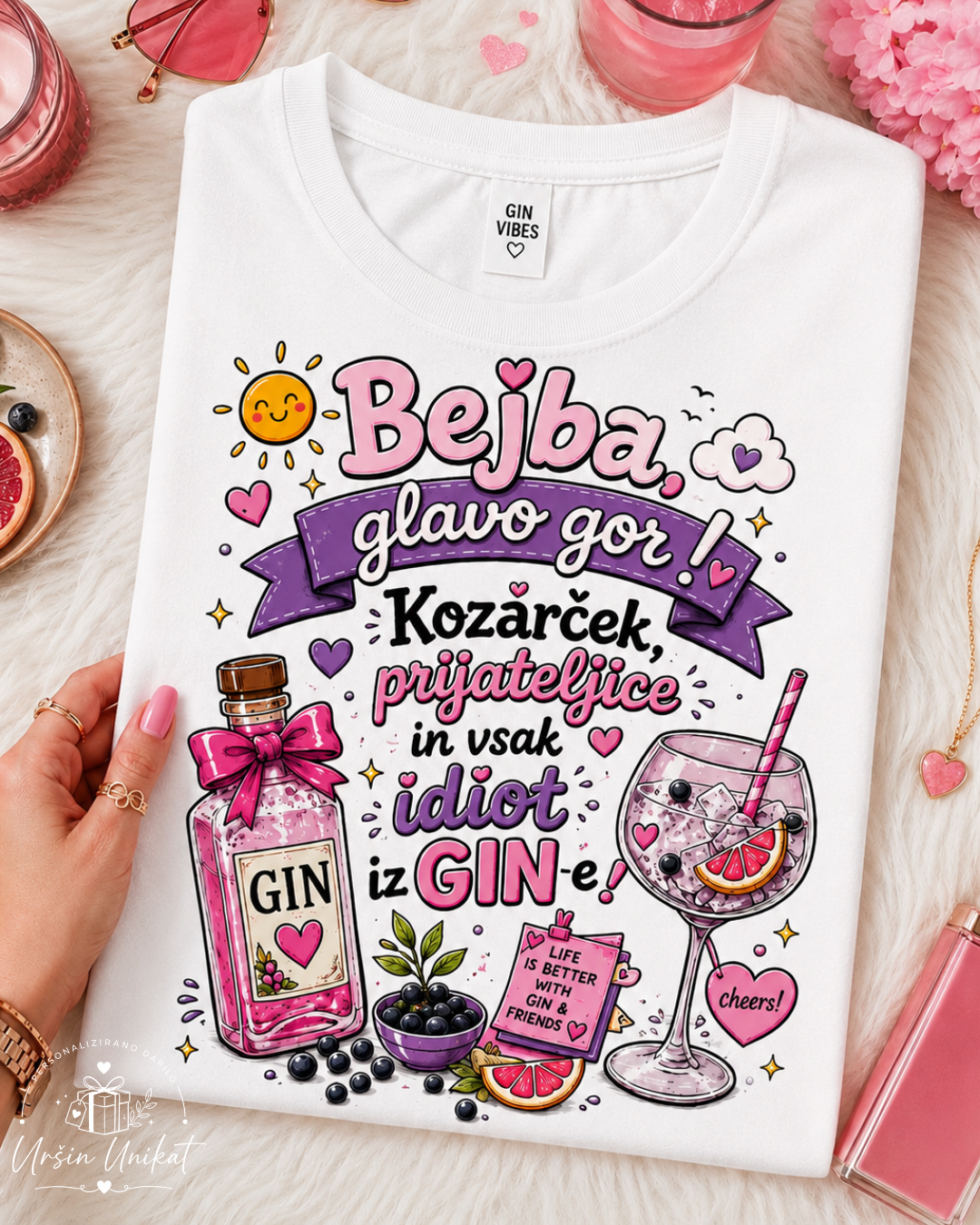 Majica “Bejba, glavo gor!” - Idiot izGINe - GIN - darilo za prijateljico - smešno darilo