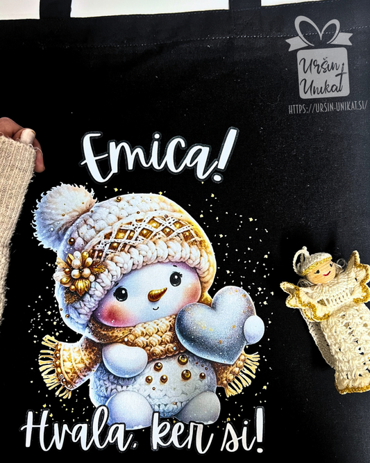 BOŽIČNO DARILO - HVALA, ker si - bombažna vreča s snežakom