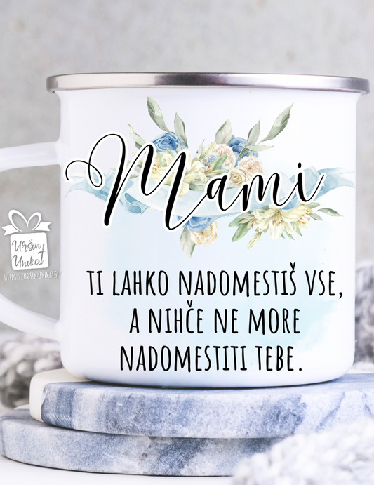 Emajlirana ali keramična skodelica "Mami - nenadomestljiva”