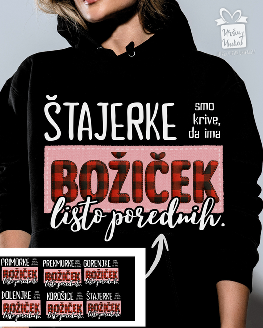 Črn hoodie/pulover: Me smo krive, da ima Božiček listo porednih - Smešno Božično darilo