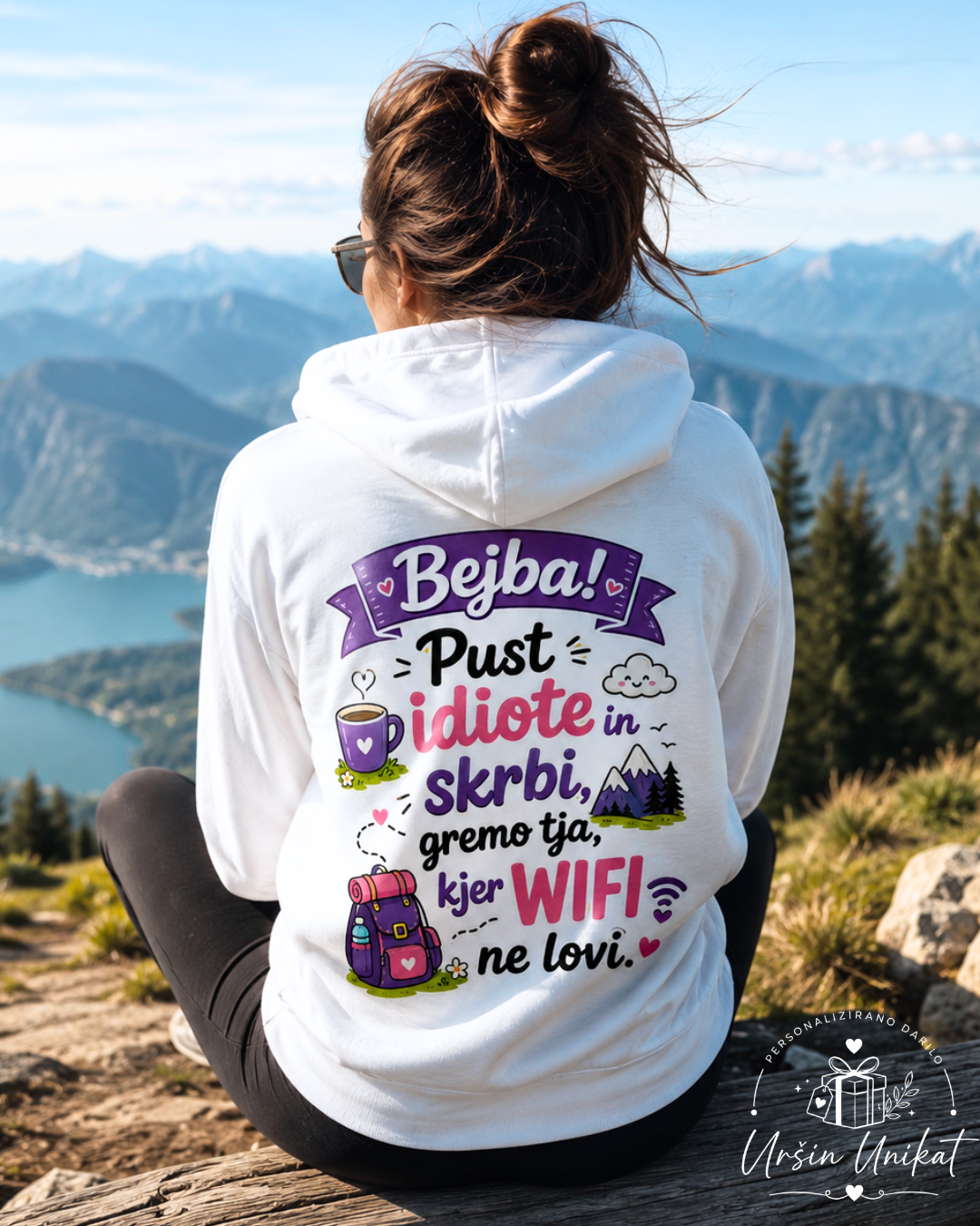 Majica ali hoodie - “Bejba”- WIFI - camp - kampiranje - tisk na hrbtu