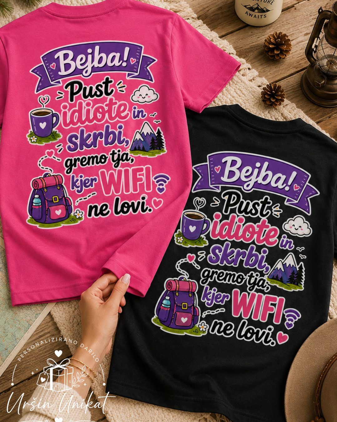 Majica ali hoodie - “Bejba”- WIFI - camp - kampiranje - tisk na hrbtu