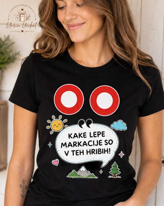 ČRNA Bombažna majica “LEPE MARKACIJE” - smešno darilo za hribovce