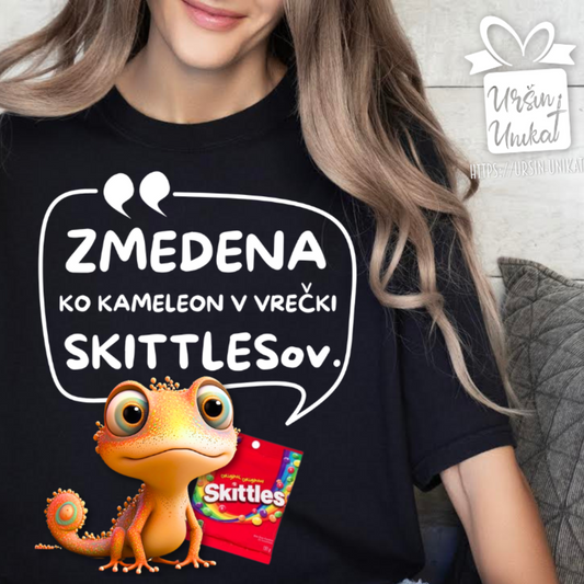 Bombažna majica "Zmedena ko kameleon” - smešno darilo