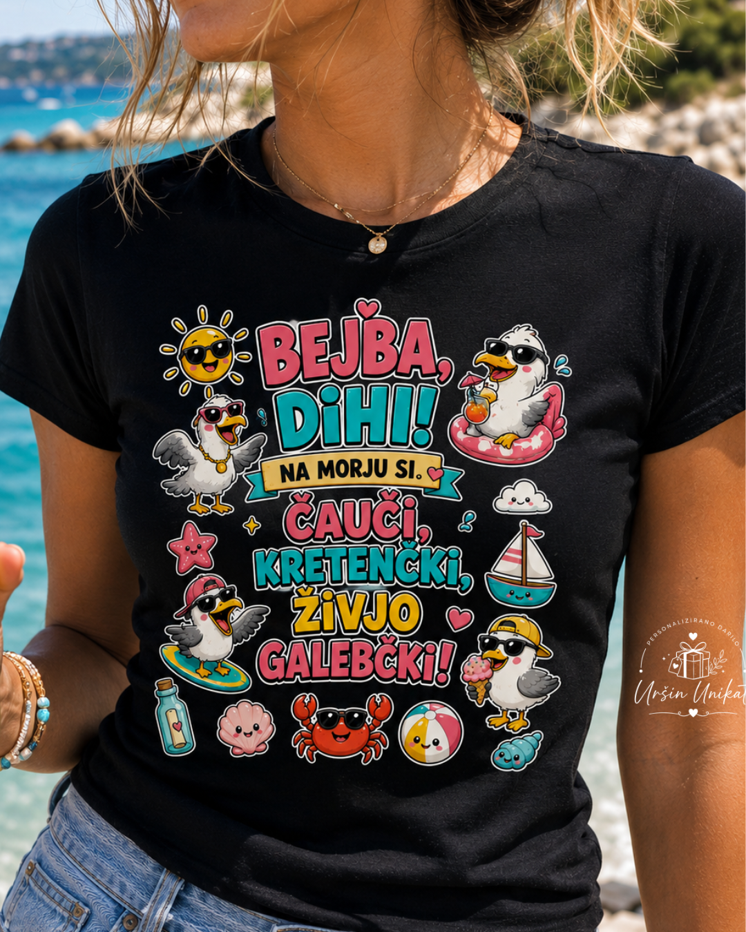 Majica ali hoodie - “Bejba, dihi” - morje