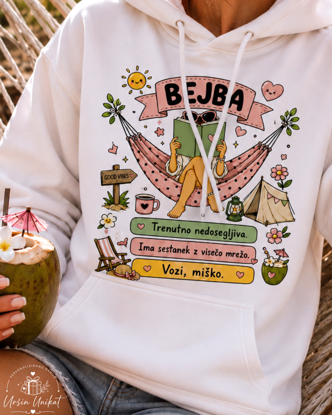 Majica ali hoodie - “Bejba!”  Viseča mreža - vozi, miško.