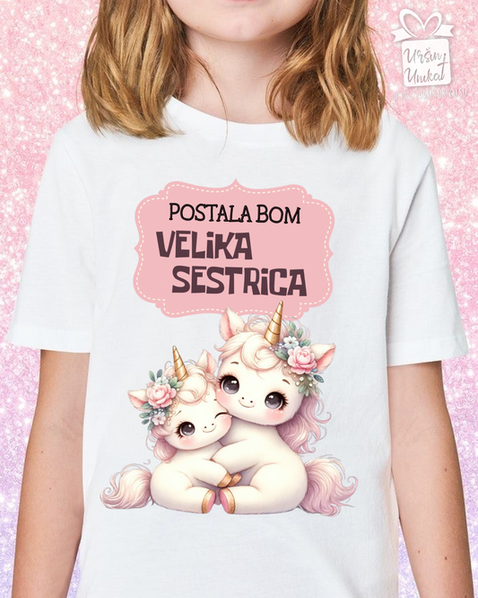 Otroška majica - POSTALA BOM STAREJŠA SESTRICA - samorog - velika sestrica