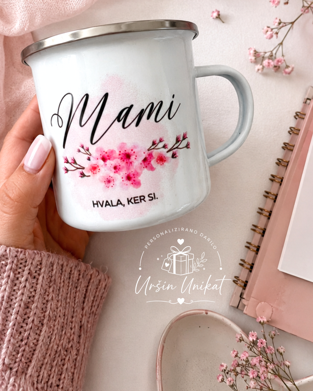 Emajlirana skodelica "Mami, hvala, ker si”