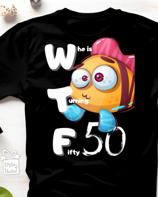 Bombažna majica "WTF” - 50 - 40 - smešno darilo - okrogla