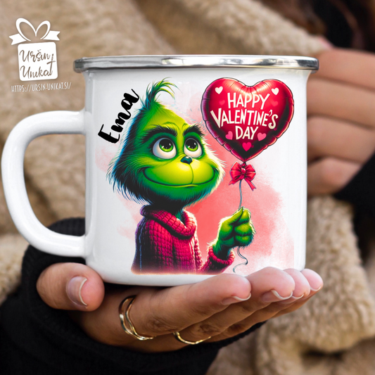 Emajlirana skodelica: “Grinch in love” - personalizirano darilo - valentinovo