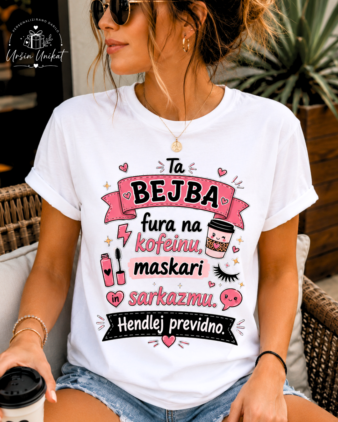 Majica ali hoodie - “Bejba!”  - kofein, maskara in sarkazem - darilo za prijateljico