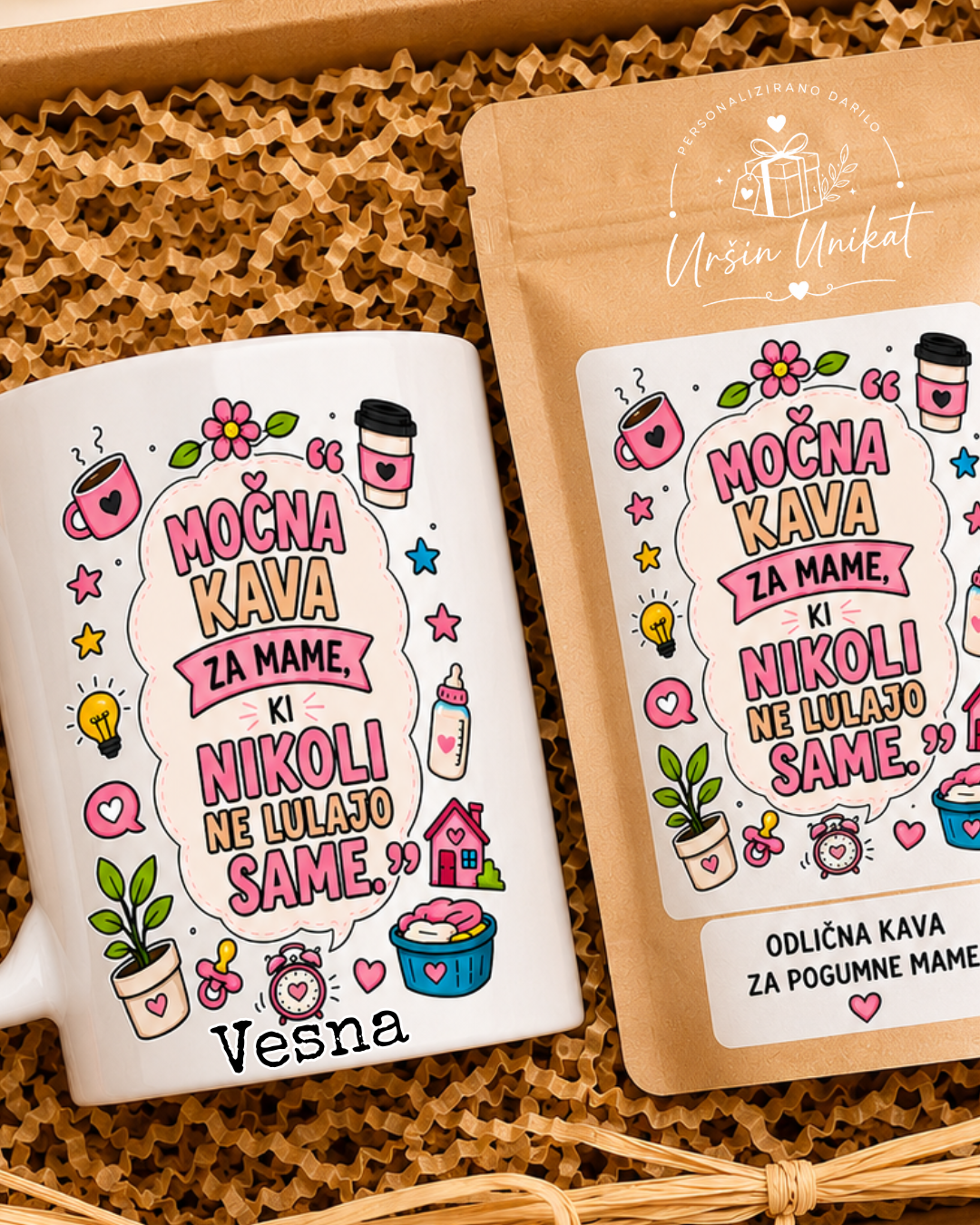 Darilni komplet - Kava za mame, ki nikoli ne lulajo same - MODROST