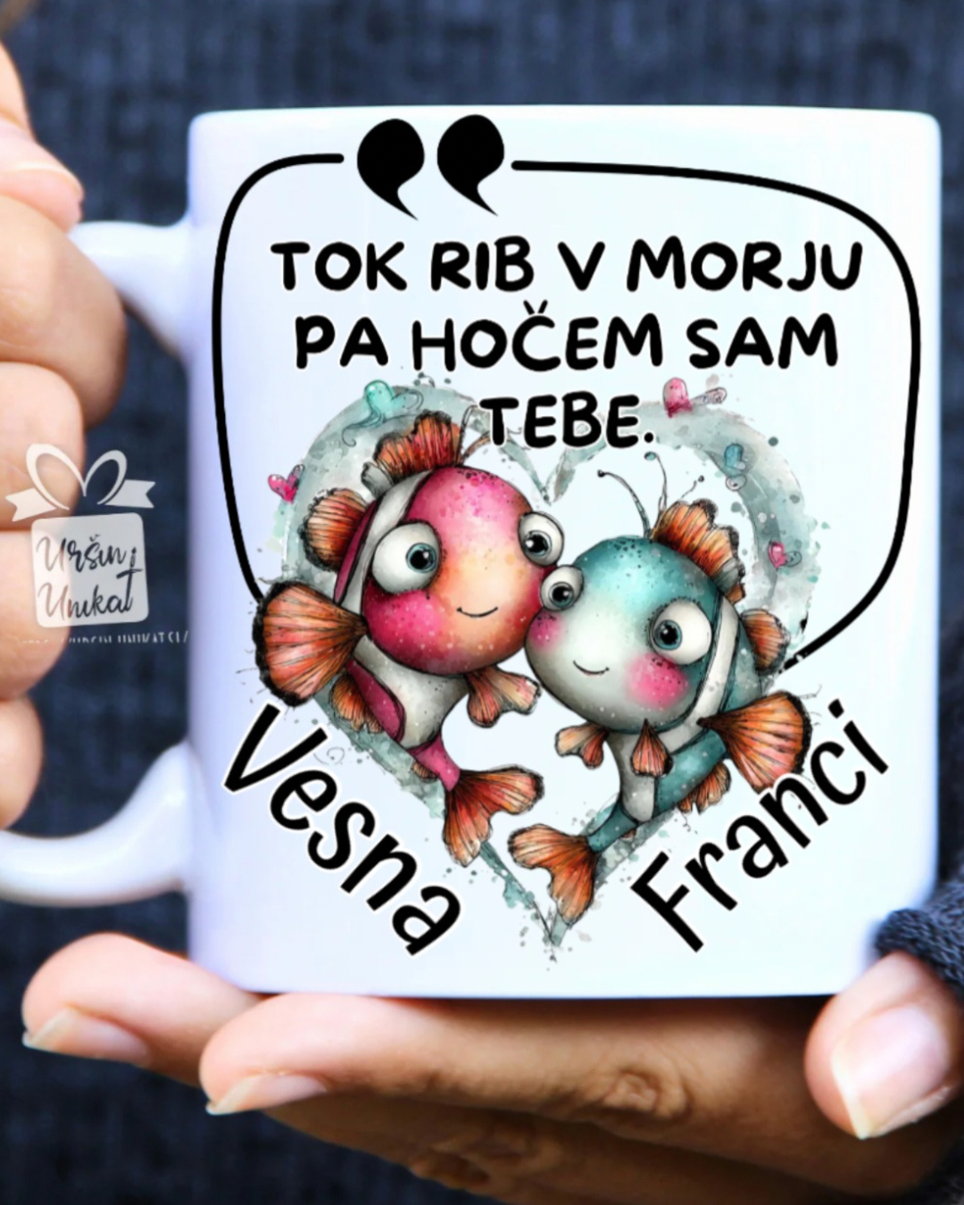 Skodelica/flaška ”Tok rib v morju” smešno darilo za Valentinovo