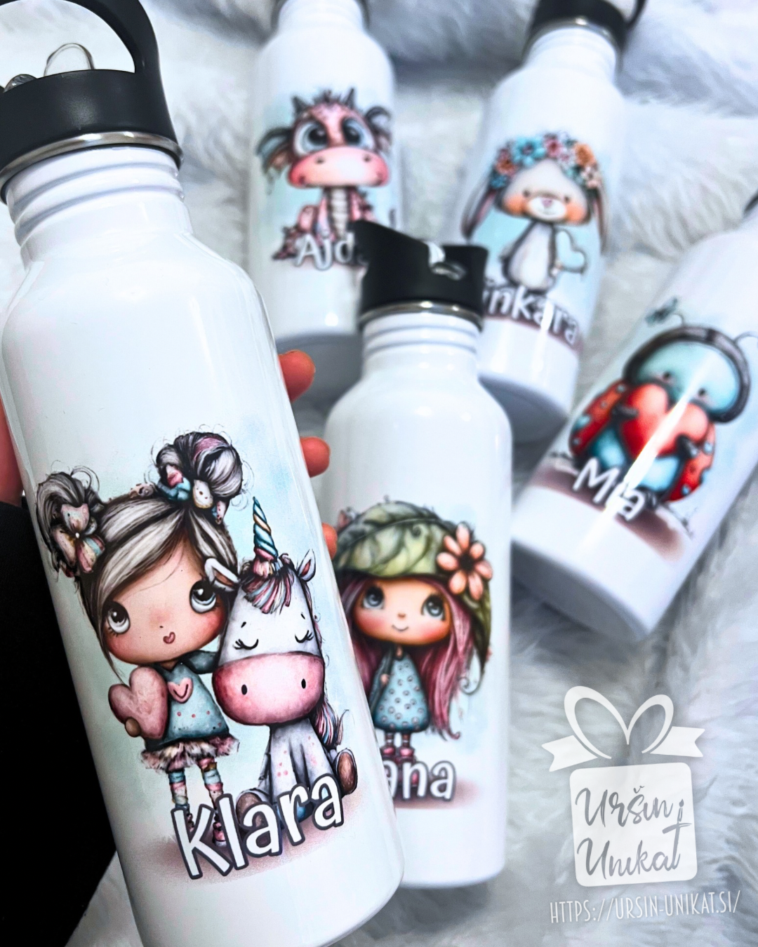 SKODELICA/JEKLENA STEKLENIČKA OZ FLAŠKA - “Pravljični ” več otroških motivov
