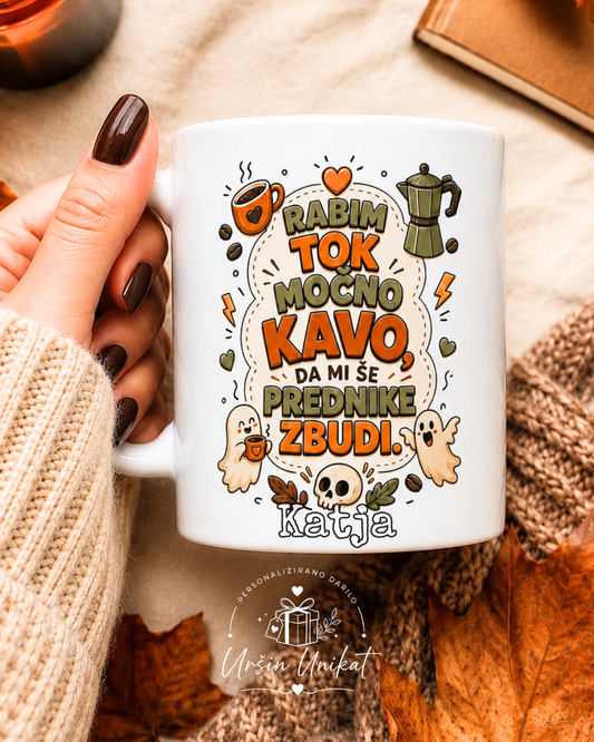 SKODELICA/FLAŠKA - “Tok močna kava, da mi prednike zbudi” - modrost - smešno darilo