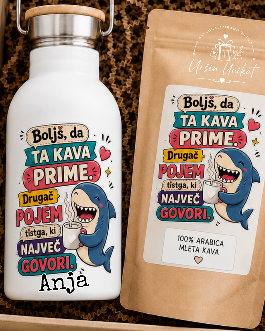 Darilni komplet - KAVA - MORSKI PES - modrost - smešno darilo