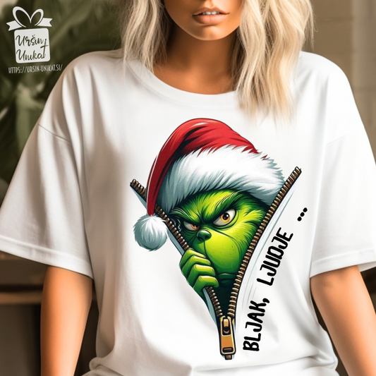 Bombažna bela majica “Bljak, ljudje…” - GRINCH