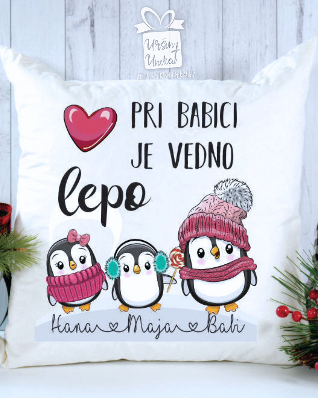 Blazina "PINGVINI - PRI BABICI ALI DEDKU (napis izbereš) JE VEDNO LEPO" Več možnosti