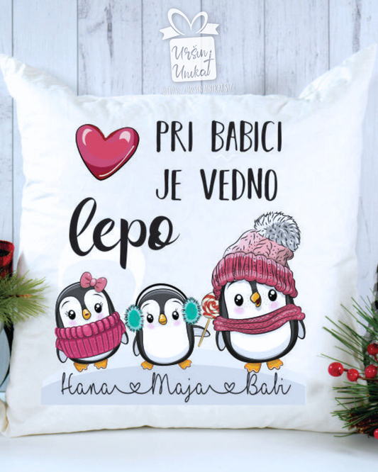 Blazina "PINGVINI - PRI BABICI ALI DEDKU (napis izbereš) JE VEDNO LEPO" Več možnosti
