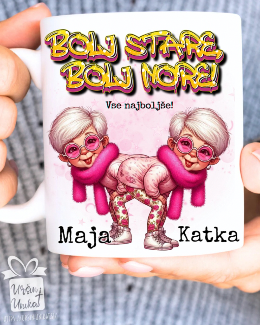 Skodelica/flaška “Bolj stare, bolj nore” - darilo za rojstni dan - darilo za prijateljico