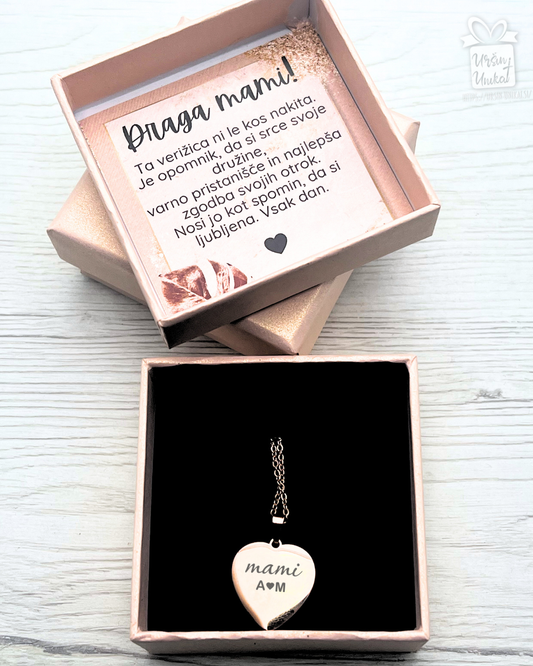 Verižica “Draga mami” - rose gold srček z inicialkami otrok