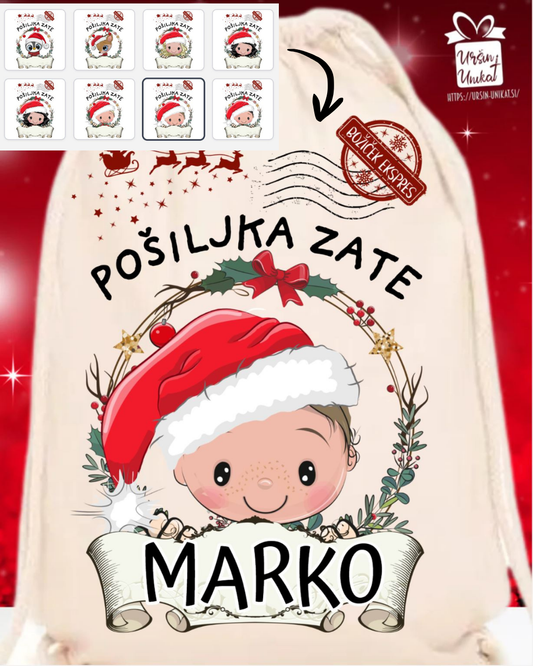 VREČA - BOŽIČNA POŠILJKA ZATE - personalizirano božično darilo - deček - deklica - pingvinček - jelenček