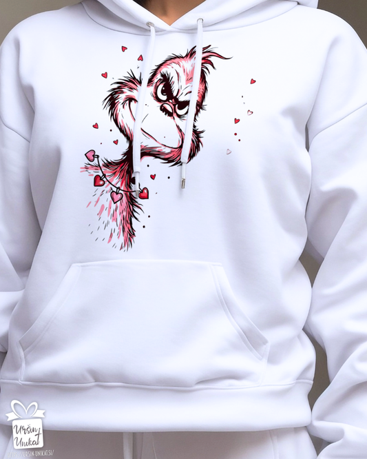 Grinch BEL ženski HOODIE - srčki -  darilo (brez napisov ali imen)