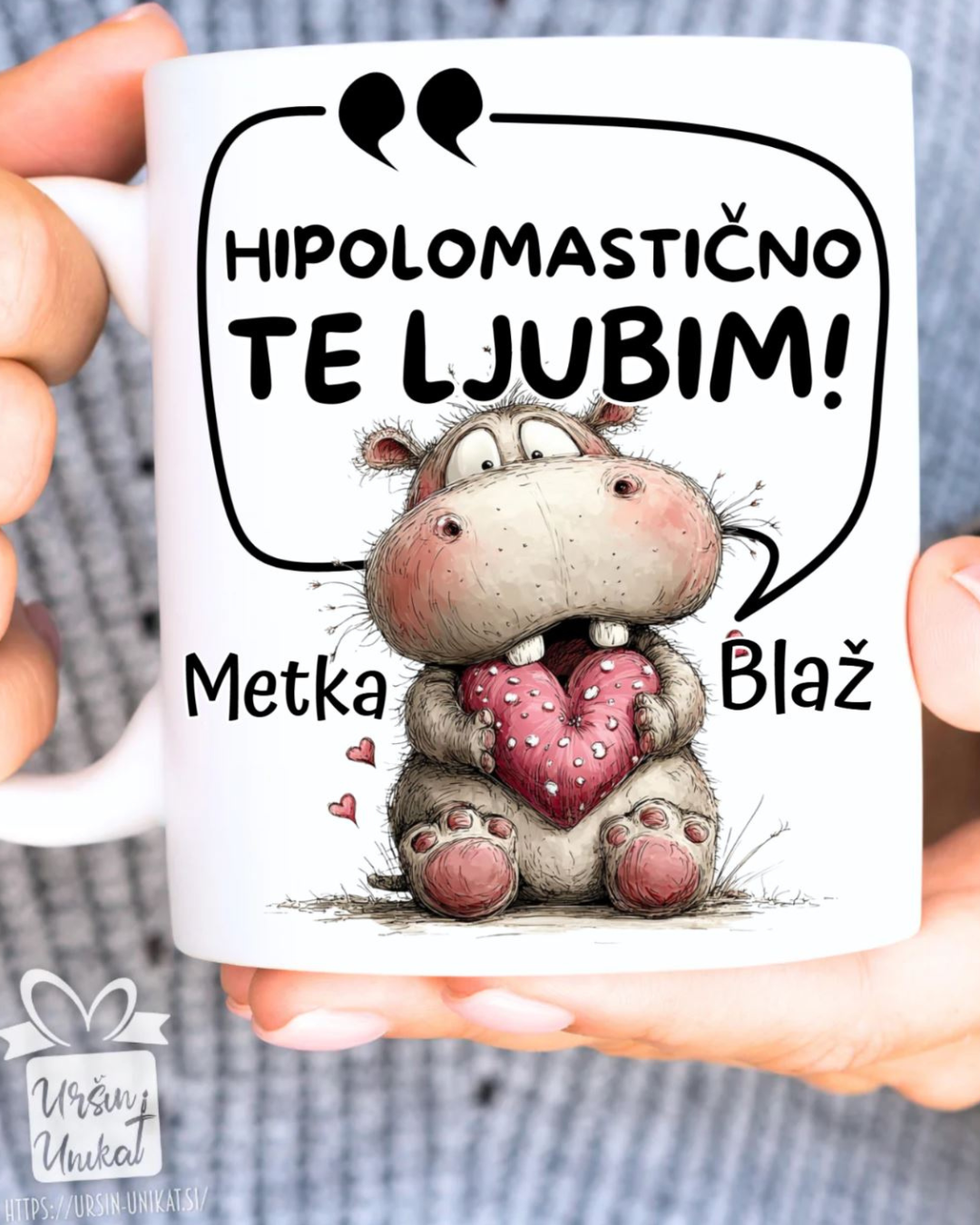 Skodelica/flaška ”Hipolomastično te ljubim” darilo za Valentinovo