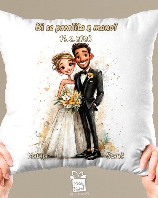 POROČNA BLAZINA - z napisom in ilustracijo po želji POROČNO DARILO ali DARILO ZA VALENTINOVO/OBLETNICO - z napisom po želji