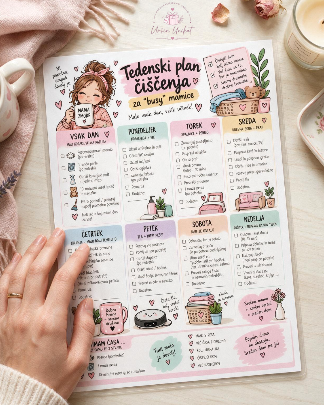 TEDENSKI PLAN ČIŠČENJA za “busy” mamice - PDF ali print