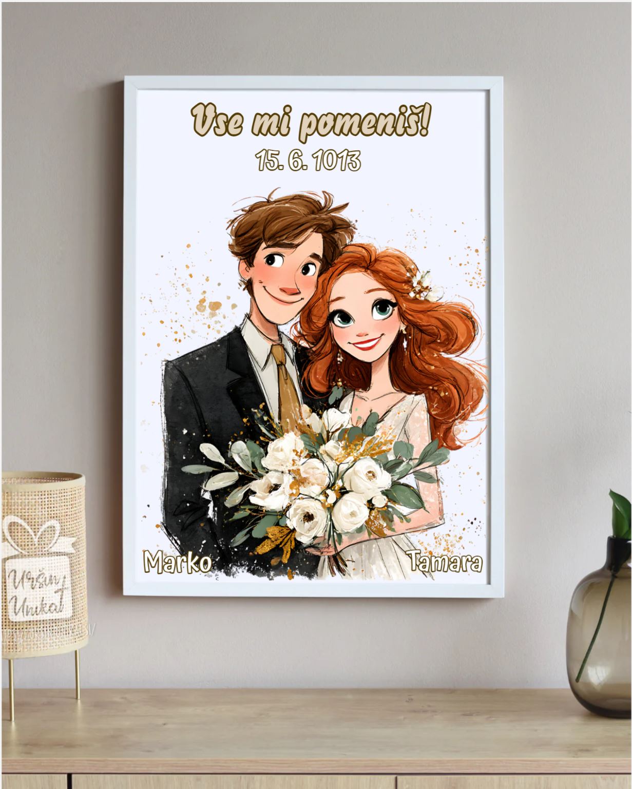 Stenska grafika z napisom & ilustracijo po želji- POROČNO DARILO ali DARILO ZA VALENTINOVO/OBLETNICO - z napisom po želji