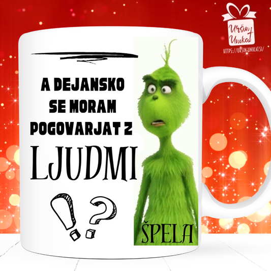 Keramična ali emajlirana skodelica "GRINCH - pogovarjat z ljudmi"