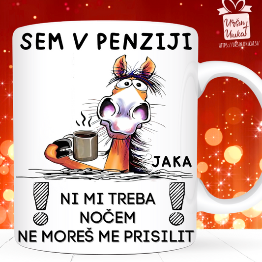 Emajlirana ali keramična skodelica “Penzija” - smešno darilo