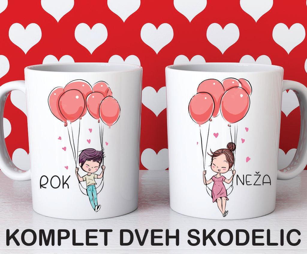 KOMPLET dveh keramičnih skodelic - Ljubezen in baloni