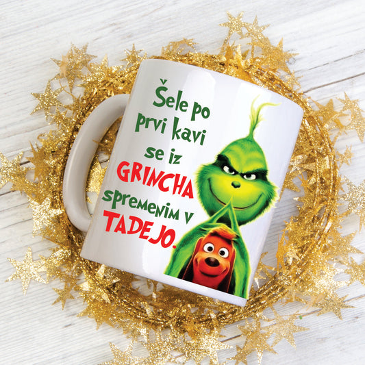 Keramična skodelica GRINCH "Šele po prvi kavi"