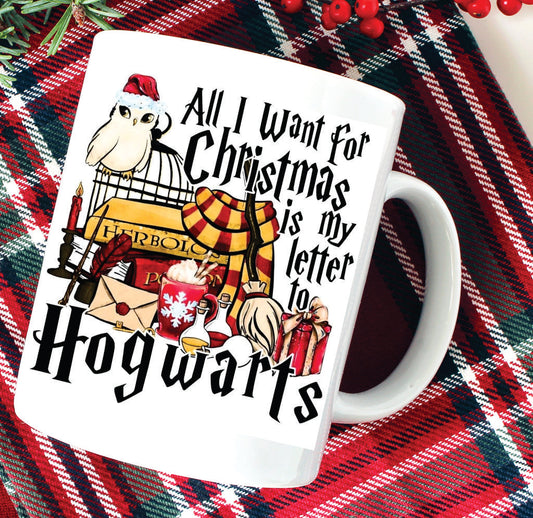 Keramična skodelica "All I want for christmas is my letter to Hogwarts Harry Potter"