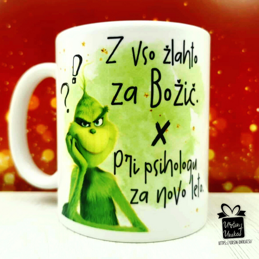 Keramična ali emajlirana skodelica “Z vso žlahto - GRINCH”