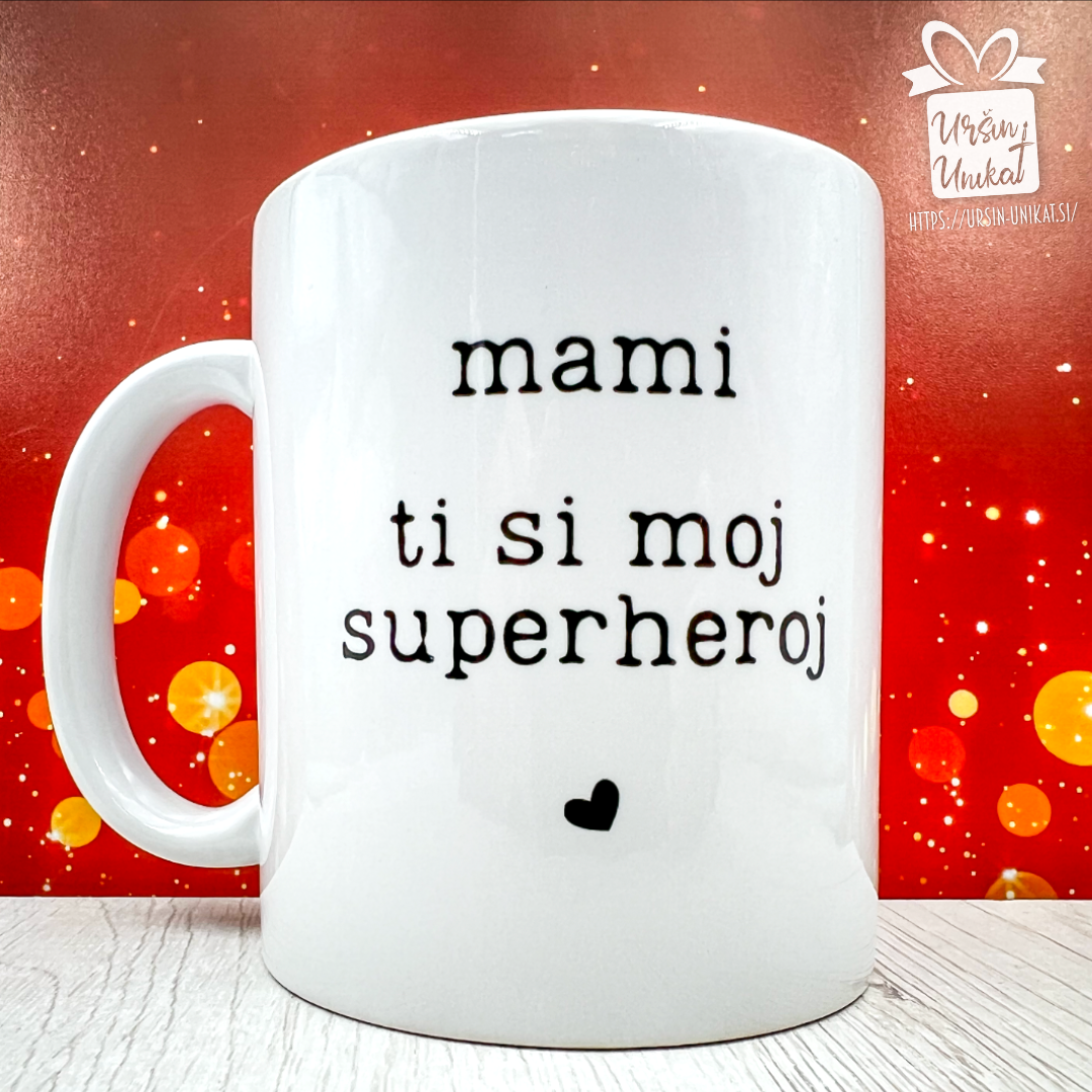 Emajlirana ali keramična skodelica "Mami - superheroj”